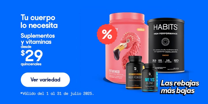 Anuncio: Tu cuerpo los necesita. Suplementos y vitaminas desde 29 pesos quincenales. Válido del 1 al 31 de julio 2025. Pulsa aquí para conocer la variedad.