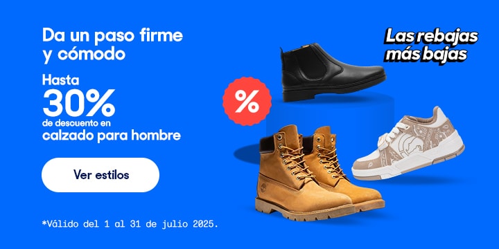 Anuncio: Da un paso firme y cómodo. Hasta 30% de descuento en calzado para hombre. Válido del 1 al 31 de julio 2025. Pulsa aquí para descubrir estilos.