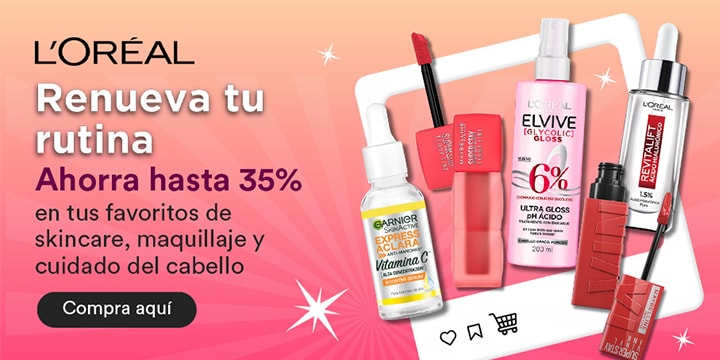 L'Oréal. Renueva tu rutina. Ahorra hasta 35% en tus favoritos de skincare, maquillaje y cuidado del cabello. Pulsa aquí para ver productos.