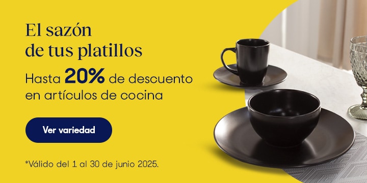 Anuncio: El sazón de tus platillos. Hasta 20% de descuento en artículos de cocina. Promoción válida del 1 al 30 de junio 2025. Pulsa aquí para conocer la variedad.