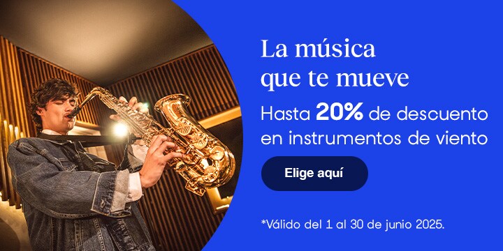 Anuncio: La música que te mueve. Hasta 20% de descuento en instrumentos de viento. Promoción válida del 1 al 30 de junio 2025. Pulsa aquí para elegir.