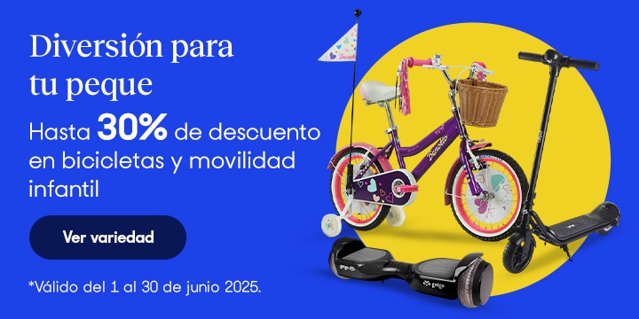Anuncio: Diversión para tu peque. Hasta 30% de descuento en bicicletas y movilidad eléctrica. Válido del 1 al 30 de junio 2025. Pulsa aquí para descubrir la variedad.