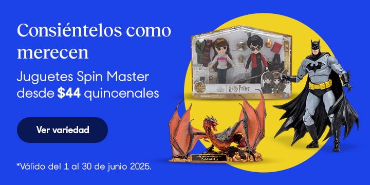 Anuncio: Consiéntelos como merecen. Juguetes Spin Master desde 44 pesos quincenales. Válido del 1 al 30 de junio 2025. Pulsa aquí para descubrirlos. 