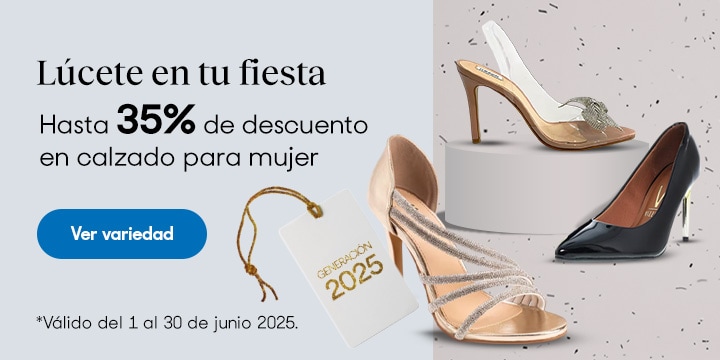 Anuncio: Lúcete en tu graduación. Hasta 35% de descuento en calzado para mujer. Promoción válida del 1 al 30 de junio 2025. Pulsa aquí para conocer la variedad.