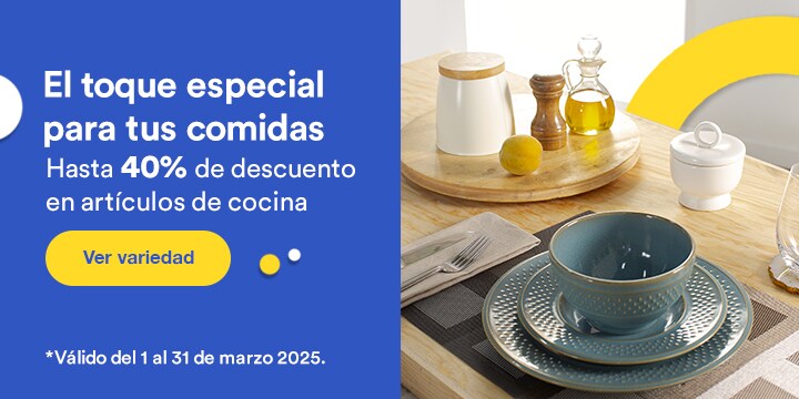 Anuncio: El toque especial para tus comidas. Hasta 40% de descuento en artículos de cocina. Promoción válida del 1 al 31 de marzo 2025. Pulsa aquí para conocer la variedad.