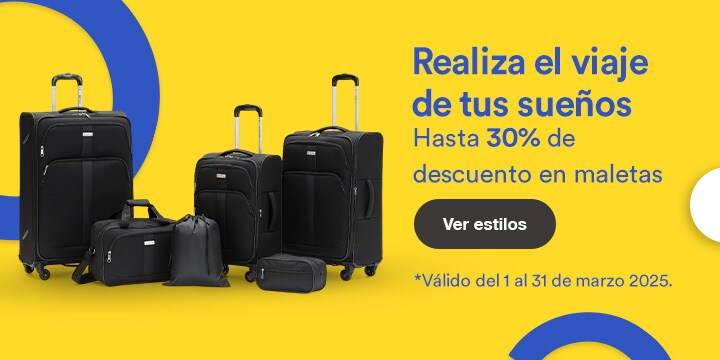 Anuncio: Realiza el viaje de tus sueños. Hasta 30% de descuento en maletas. Promoción válida del 1 al 31 de marzo 2025. Pulsa aquí para conocer estilos.
