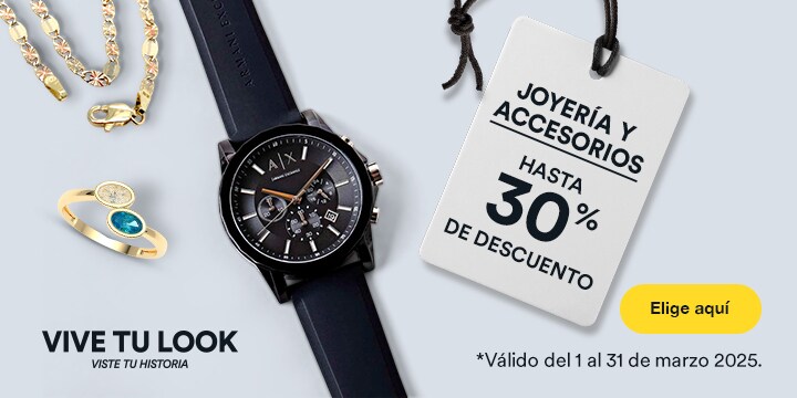 Anuncio: Hasta 30% de descuento en joyería y accesorios. Promoción válida del 1 al 31 de marzo 2025. Pulsa aquí para elegir.