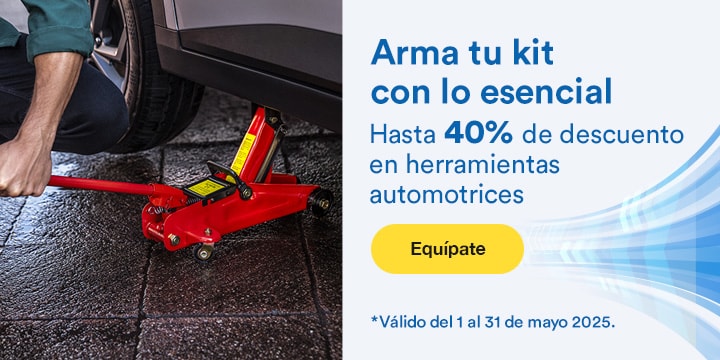 Anuncio: Arma tu kit con lo esencial. Hasta 40% de descuento en herramientas automotrices. Promoción válida del 1 al 31 de mayo 2025. Pulsa aquí para equiparte.