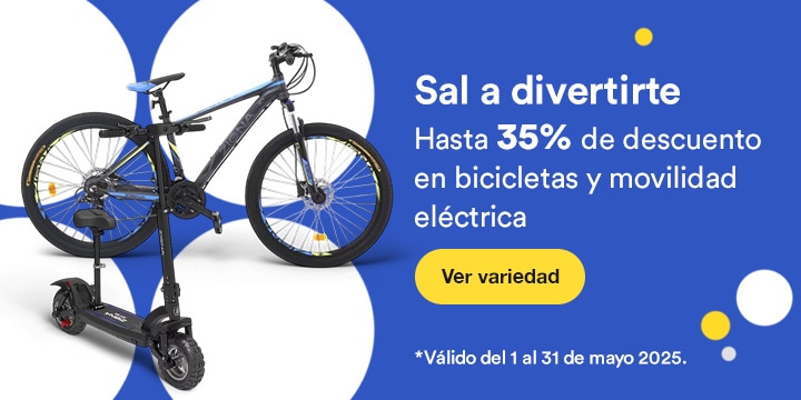 Anuncio: Sal a divertirte. Hasta 35% de descuento en bicicletas y movilidad eléctrica. Promoción válida del 1 al 31 de mayo 2025. Pulsa aquí para conocer la variedad.