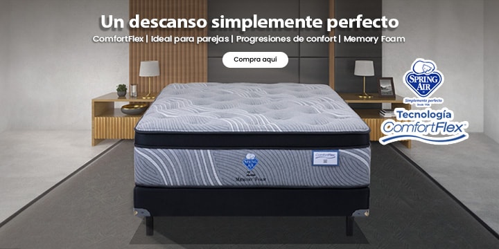 Un descanso simplemente perfecto. ComfortFlex. Ideal para parejas. Progresiones de confort. Memory Foam. Pulsa aquí para comprar tu colchón.