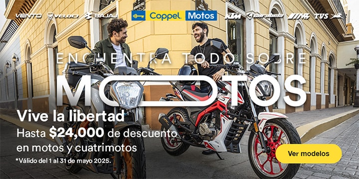 Anuncio: Vive la libertad. Hasta 24 mil pesos de descuento en motos y cuatrimotos. Promoción válida del 1 al 31 de mayo 2025. Pulsa aquí para descubrir modelos.