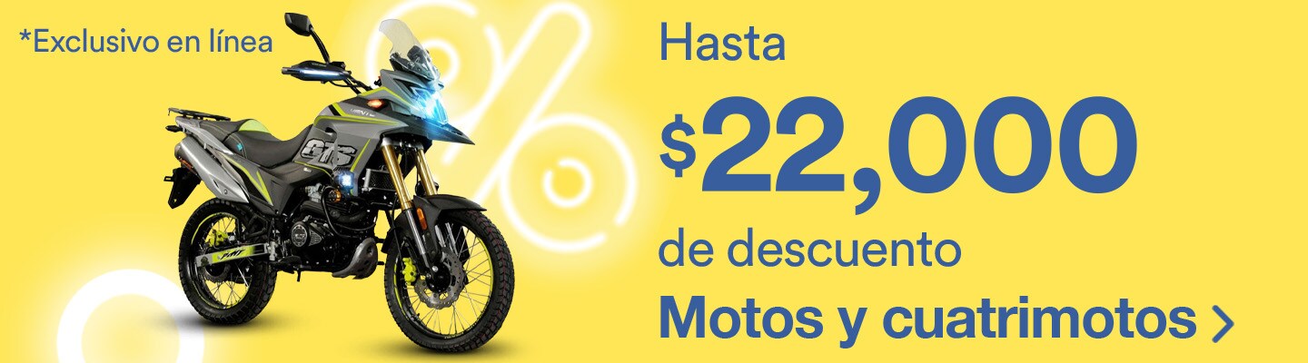 Hasta 22 mil pesos de descuento en motos y cuatrimotos. Pulsa aquí para aprovechar.