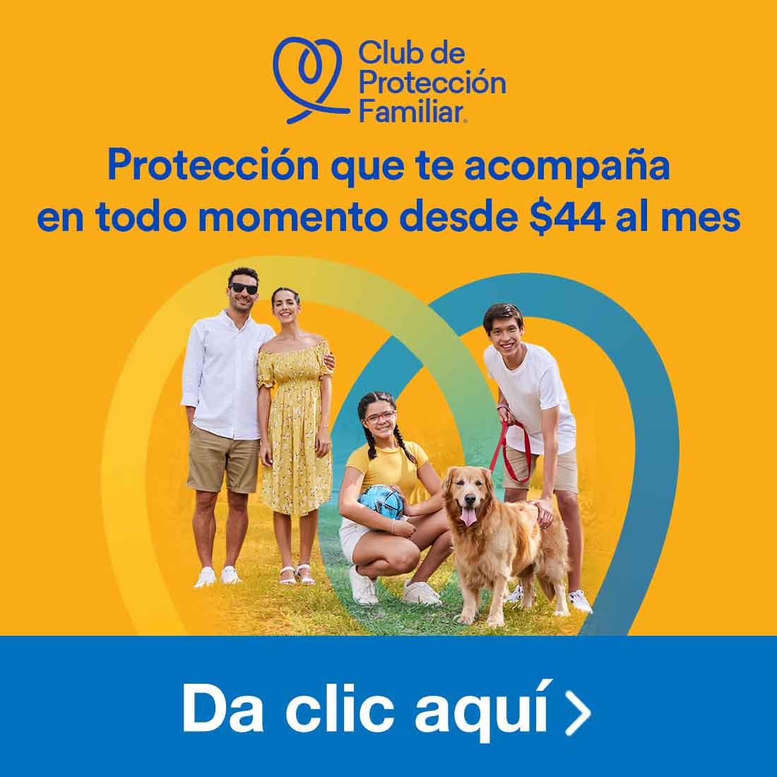 Logotipo Club de Protección Familiar. Protección en todo momento desde 44 pesos al mes. Pulsa para saber más.