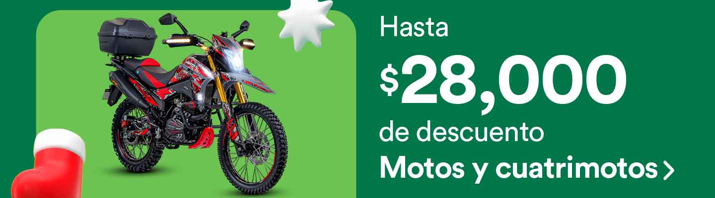 Hasta 28 mil pesos de descuento en motos y cuatrimotos. Pulsa aquí para aprovechar.