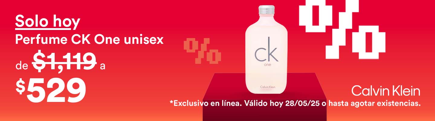 HotSaleando. Perfume Calvin Klein One unisex, de mil 119 pesos a 529 pesos. Exclusivo en línea. Válido solo hoy 28 de mayo 2025 o hasta agotar existencias. Pulsa aquí para aprovechar.
