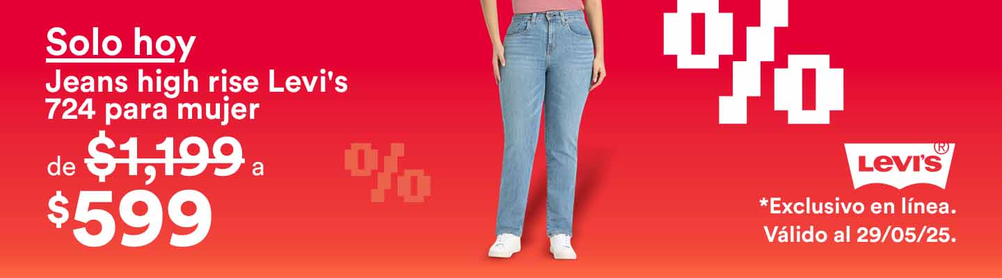 Hot Sale. Solo hoy: jeans high rise Levi's 724 para mujer de mil 199 pesos a 599 pesos. Exclusivo en línea. Válido al 29 de mayo 2025. Pulsa aquí para aprovechar.