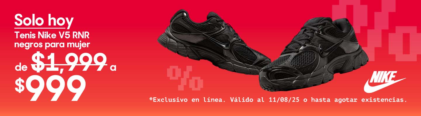 Hot Fashion 2025: Tenis Nike V5 RNR color negro para mujer. De1,999 pesos a solo 999 pesos. Exclusivo en línea solo hoy 11 de agosto de 2025 o hasta agotar existencias. Pulsa para aprovechar.