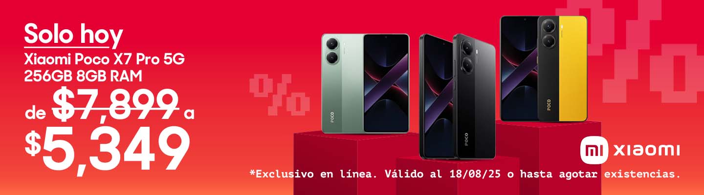Hot Fashion. Oferteando. Solo hoy. Xiaomi Poco X7 Pro 5G 256 gigabytes de almacenamiento 8 gigabytes RAM de 7 mil 899 pesos a 5 mil 349 pesos. Válido al 18 de agosto de 2025 o hasta agotar existencias. Pulsa aquí para comprar.