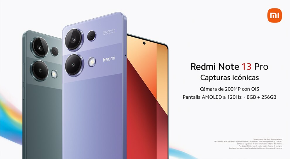 Xiaomi. Redmi Note 13 Pro. Capturas icónicas. Con cámara de 200 megapixeles con OIS, pantalla AMOLED y capacidad de 8 gigas de RAM más 256 gigas de almacenamiento. Pulsa aquí para elegir modelos disponibles.