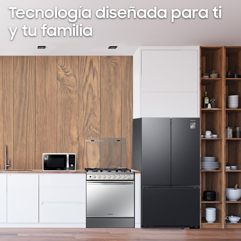 Tecnología diseñada para ti y tu familia. Imagen de hogar equipado con productos Samsung. Pulsa aquí para equipar el tuyo.