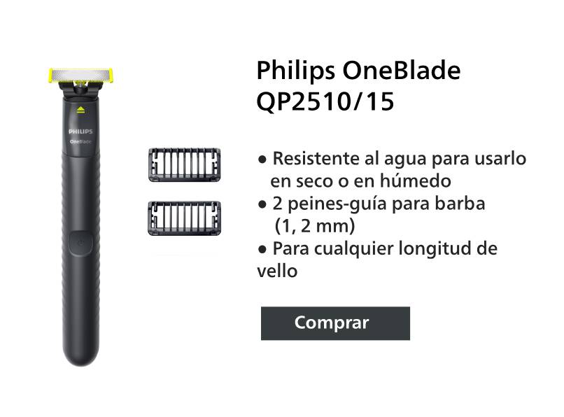 Philips OneBlade QP1424/10. Resistente al agua para usarlo en seco o en húmedo. 2 Peines-guía para barba. Para cualquier longitud de barba. Pulsa aquí para comprar la tuya.