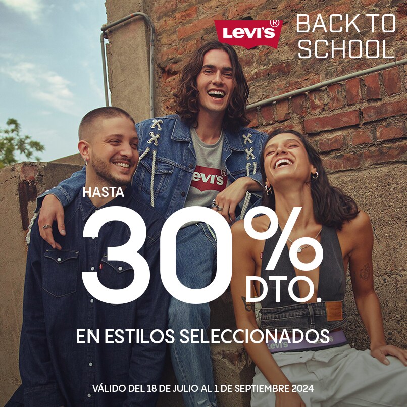 Levi's. Back to school. Hasta 30% de descuento en estilos seleccionados. Promoción válida del 18 de julio al 1 de septiembre 2024. Pulsa aquí para aprovechar.