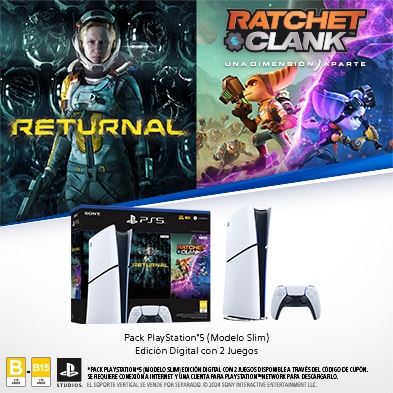 Pack PlayStation 5 modelo Slim. Con 2 juegos edición digital: Returnal y Ratchet Clank. Pulsa aquí para comprar el paquete.