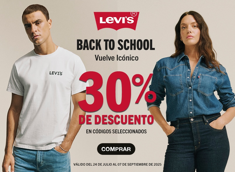 Anuncio: Levi's. Back to school. Vuelve icónico. Hasta 30% de descuento en productos seleccionados. Válido del 24 de julio al 7 de septiembre 2025. Pulsa aquí para aprovechar.
