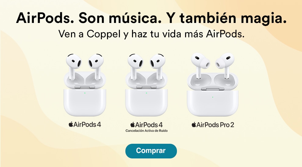 AirPods. Son música. Y también magia. Ven a Coppel y haz tu vida más AirPods. Pulsa aquí para estrenar los tuyos.