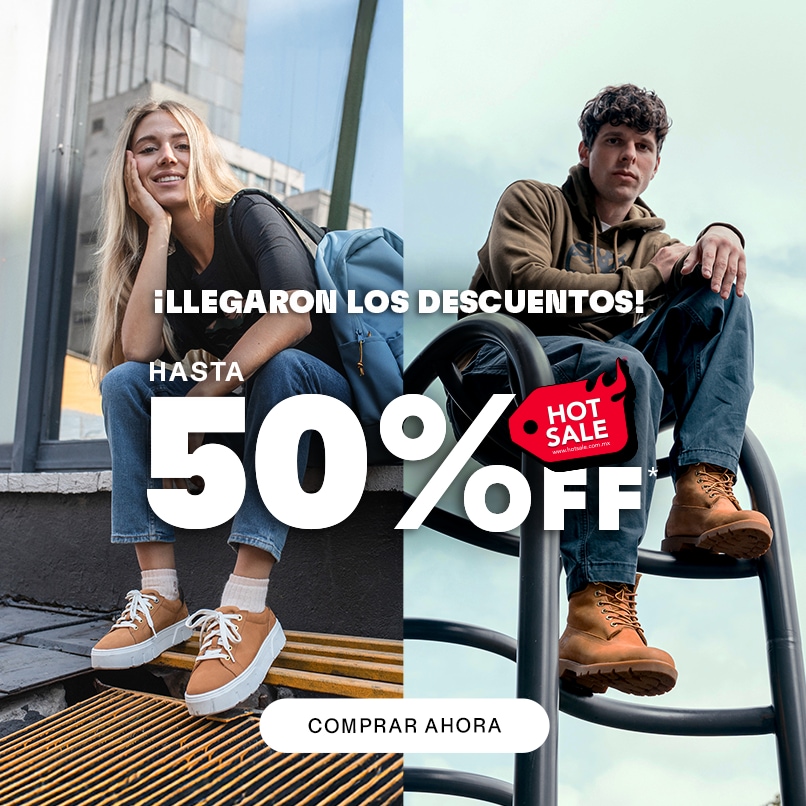 Timberland. Hot Sale 2025. Hasta 50% de descuento en artículos seleccionados. Válido del 26 de mayo al 3 de junio 2025. Pulsa aquí para descubrirlos. 
