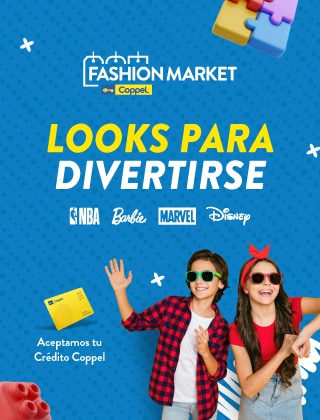 Fashion Market de Coppel. Looks para divertirse. Aceptamos tu Crédito Coppel. Visita tu tienda más cercana y elige sus outfits para el Día del Niño.