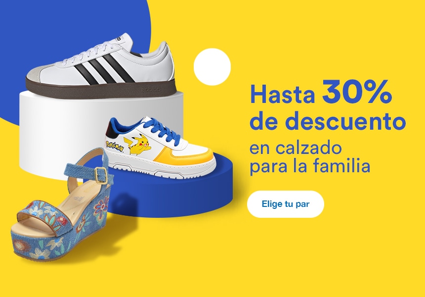 Anuncio: Hasta 30% de descuento en calzado para la familia. Pulsa aquí para elegir tu par.