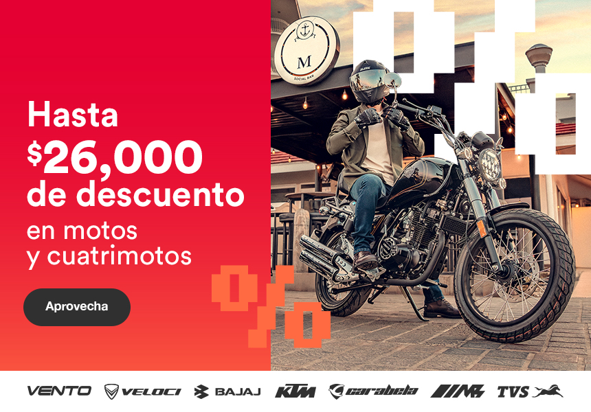 Anuncio: Hasta 26 mil pesos de descuento en motos y cuatrimotos. Pulsa aquí para aprovechar.