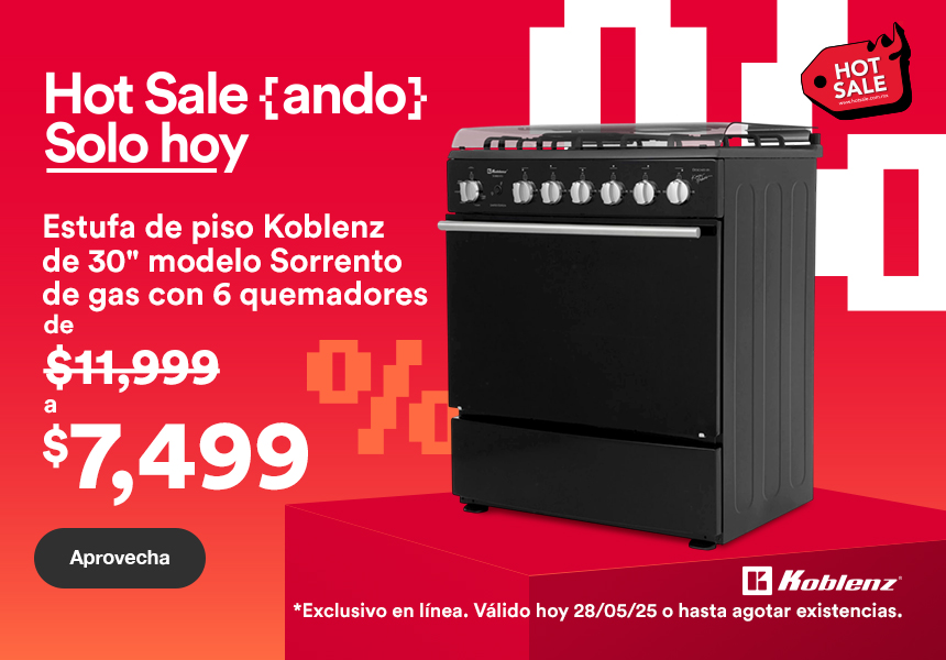 Anuncio: Hot Sale: Estufa de piso Koblenz Sorrento de gas con 6 quemadores de 11 mil 999 pesos a solo 7 mil 499 pesos. Solo hoy 28 de mayo o hasta agotar existencias. Pulsa aquí para comprar.