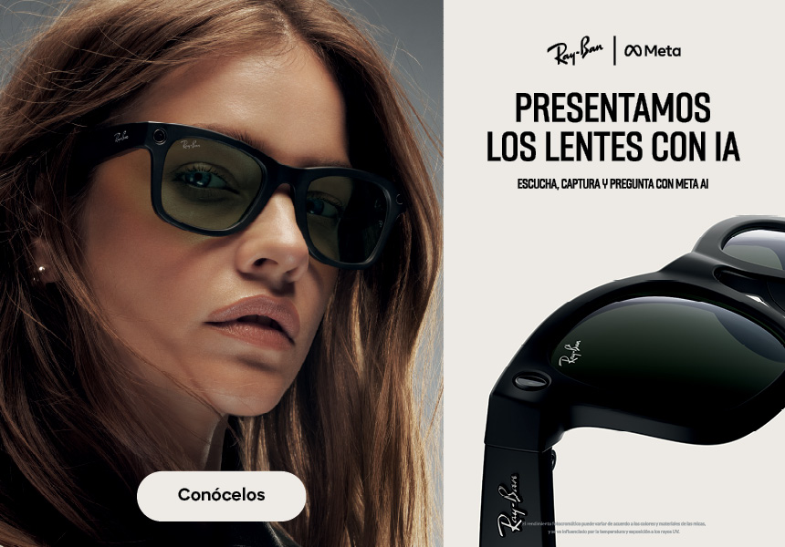 Anuncio: Ray Ban y Meta presentan los lentes con Inteligencia Artificial. Escucha, captura y pregunta con Meta AI. El rendimiento fotocromático puede variar de acuerdo a los colores y materiales de las micas, y se le ve influenciado por la temperatura y exposición a los rayos UV. Pulsa aquí para conocerlos.