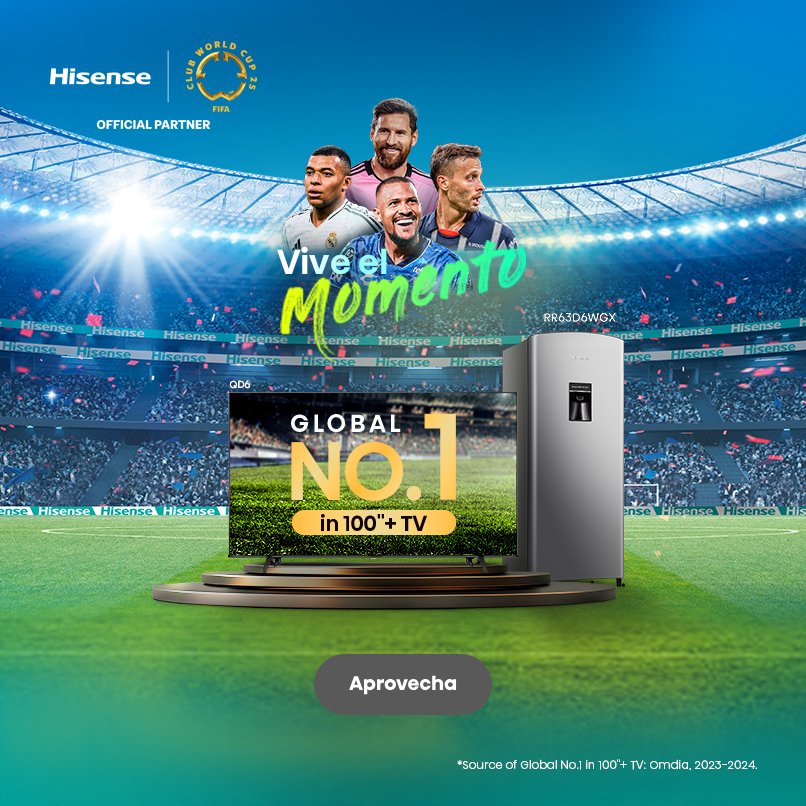 Hisense Club World Cup 2025. FIFA. Vive el momento. Pulsa aquí para ver productos Hisense.
